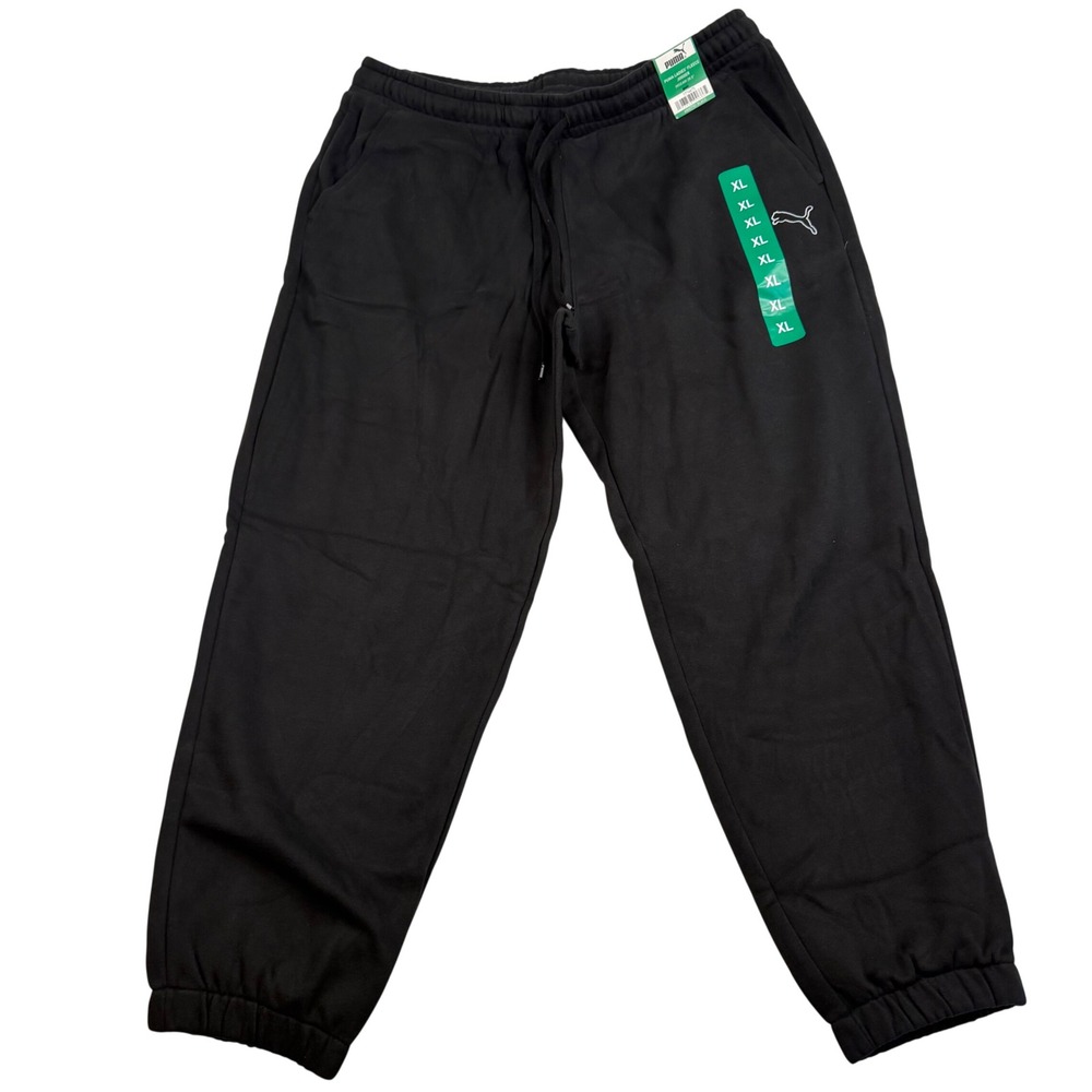 Puma Ladies Fleece Jogger Black XL Embroidered Logo Drawstring Sweatpants